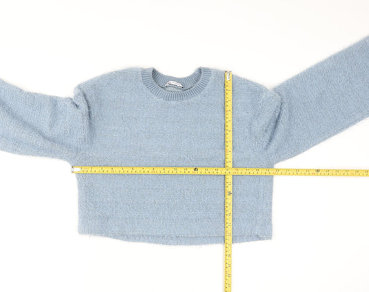 Zapa Women's Blue Crew Neck Fuzzy Knit Jumper Size 8
