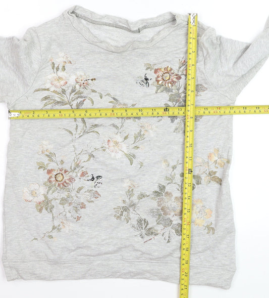 Oasis Girls Grey Floral Pullover Jumper Small Viscose Blend Long Sleeve