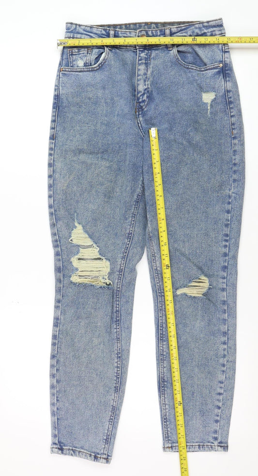 Noisy May Women's Blue Mom Jeans Size 10 High Waist Distressed Denim