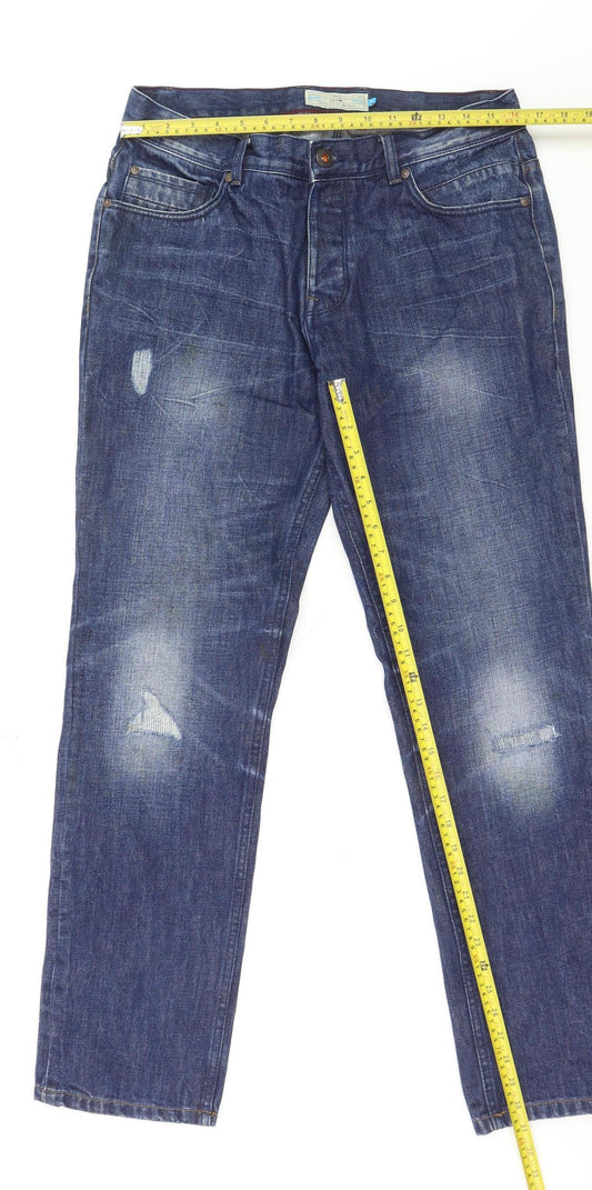 Next Men's Blue Slim Fit Straight Jeans 34W 31L Cotton Denim