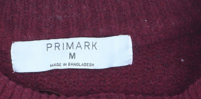 Primark Womens Burgundy Cardigan M Wool Blend Button Front Jumper