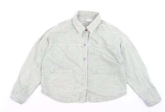 Zara Women Green Cotton Twill Button-Up Casual Jacket M