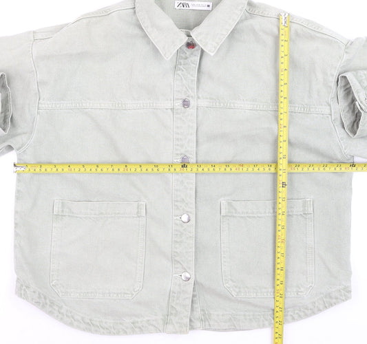 Zara Women Green Cotton Twill Button-Up Casual Jacket M