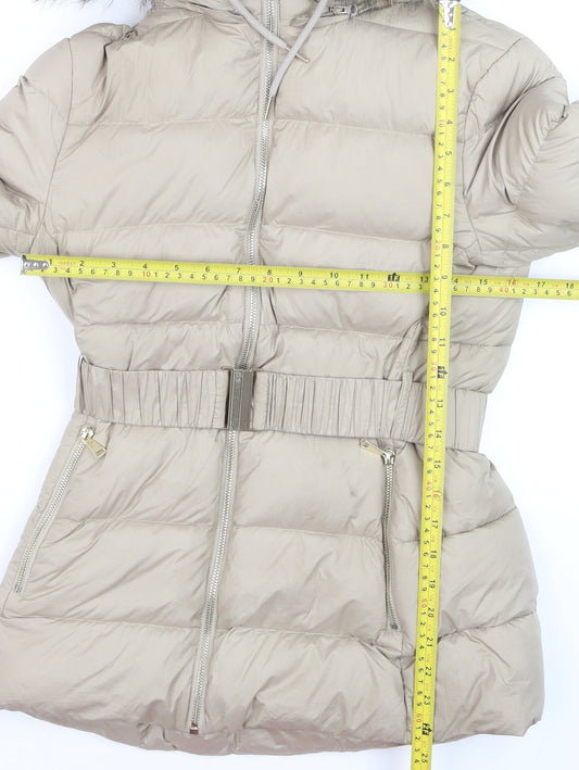 Zara Women’s Beige Belted Faux Fur Hooded Puffer Coat XS