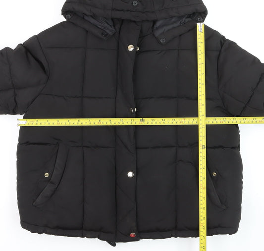 Topshop Women's Black Puffer Jacket Size 12 Hooded Winter Coat