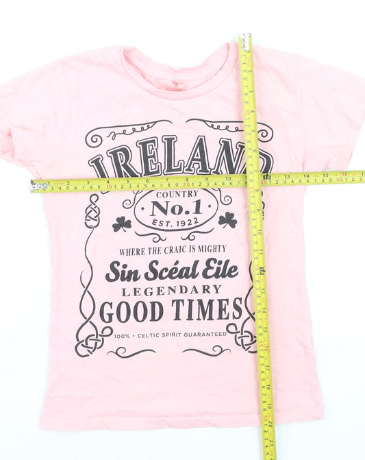 Shotshirt Ireland Pink Supersoft Cotton Girls T-Shirt Small Graphic Print
