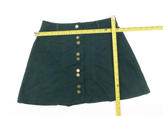Zara Women Green XS A-Line Short Button Skirt
