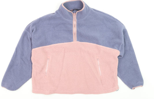 Additional front view of Dunnes Women’s Pink & Purple 1/2 Zip Fleece Sweatshirt, size UK 14, Lined Pullover