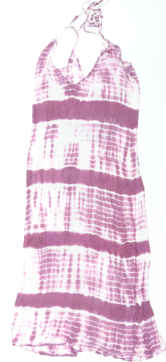 Additional front view of ASOS Women Purple Tie Dye Halter Slip Dress, size 10, Summer Beachwear