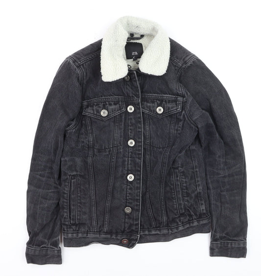 River Island Women’s Black Denim Sherpa Collar Jacket Size M