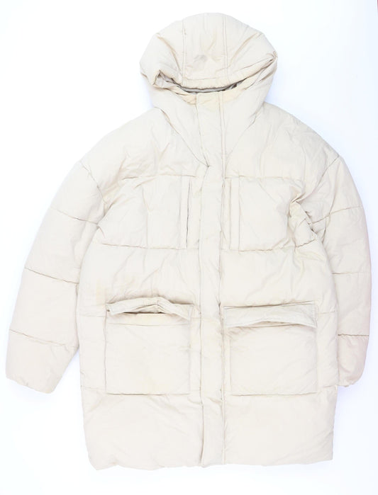 ASOS DESIGN Women’s Beige Long Puffer Coat Hooded Size M