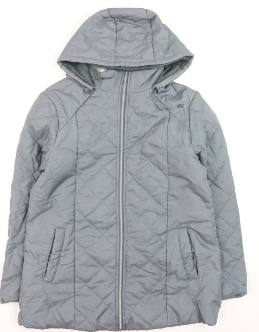 Additional front view of Anne de Lancay Women’s Grey Quilted Hooded Mid-Length Coat S
