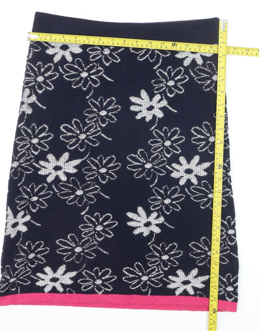 White Stuff Women's Blue Floral Knit Pencil Skirt Size 10