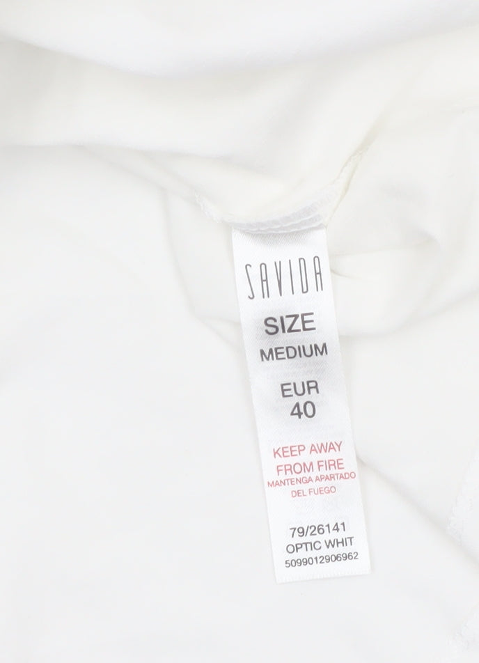 Savida Womens White Flutter Sleeve Cotton T-Shirt Size 12