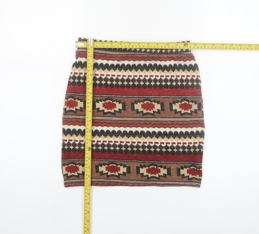 Hearts & Bows Women Brown Aztec Knit Mini Skirt Size 6 Stretch