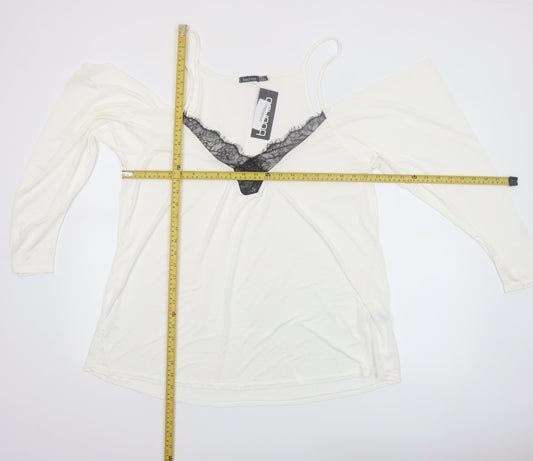Boohoo Womens Ivory Lace Cold Shoulder Blouse Size 18