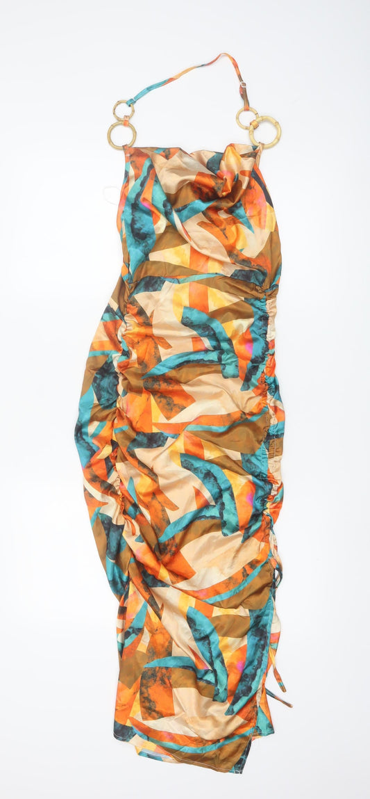 PRETTYLITTLETHING Women’s Multicoloured Halter Slip Dress Size 8