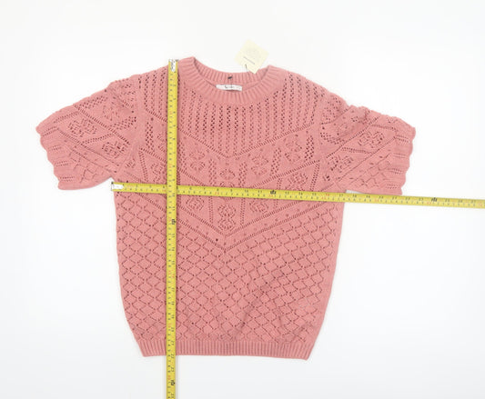 Tu Women Pink Short Sleeve Crew Neck Knit Jumper Size 8