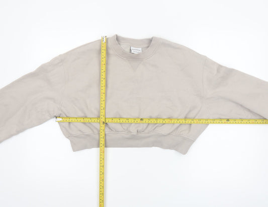 Bershka Women Beige Cropped Pullover Sweatshirt Size XS