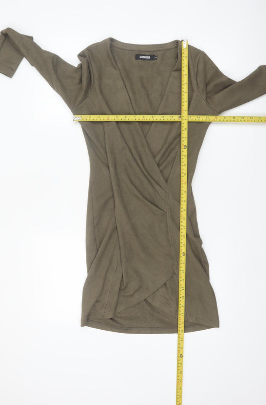Missguided Women’s Green Wrap Dress Size 8 Long Sleeve V-Neck