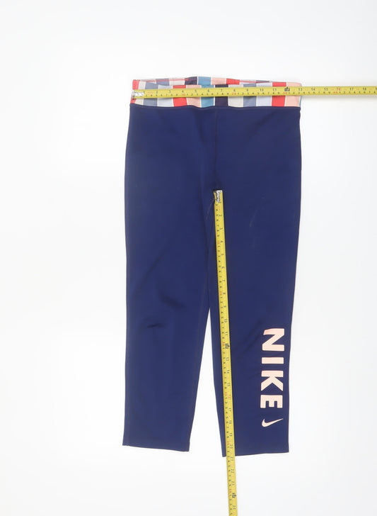 Nike Girls Navy Dri-FIT XL Leggings with Striped Waistband Activewear