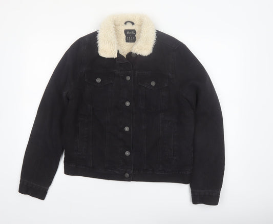 Denim Co Womens Black Sherpa Collar Jacket Size 10 Regular Cotton Blend