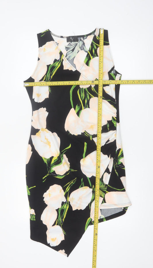 AX Paris Women’s Black Floral Bodycon Asymmetric Dress Size 14