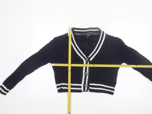 QED London Women's Blue Cable-Knit V-Neck Cardigan L
