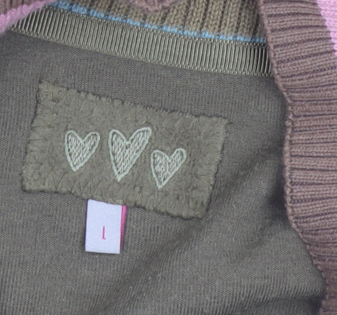 Marks and Spencer Women's Green Striped Cowl Neck Cardigan L