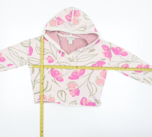 Rachel Zoe Women's Pink Floral Hooded V-Neck Knit Jumper Size S