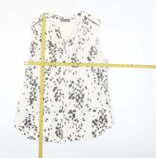Mint Velvet Womens White Animal Print Sleeveless Blouse Size 18