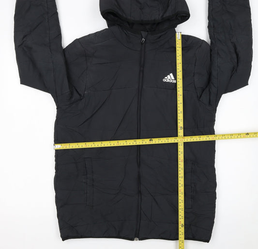 adidas Boys Black Hooded Puffer Jacket 13-14 Years Full Zip Lined