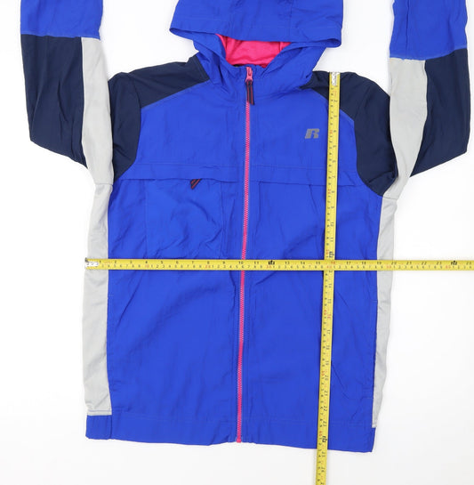 Russell Girls Blue Lightweight Hooded Windbreaker Jacket Size 18