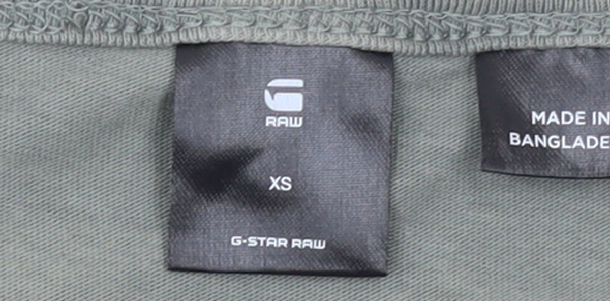 Brand and care label for G-Star RAW Women's Green Camouflage T-Shirt XS Short Sleeve