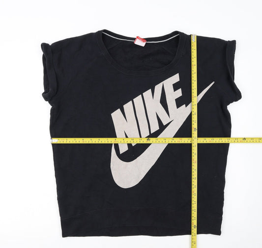 Nike Women Black Short Sleeve Pullover Sweatshirt XL Logo Print