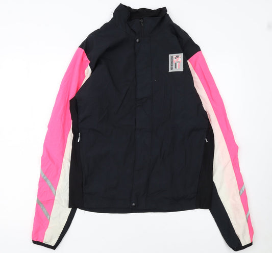 Nike Womens Black Pink Windbreaker Jacket Size L Reflective Panels