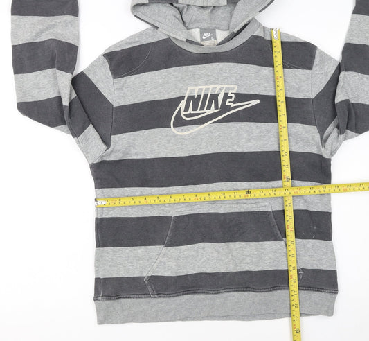 Nike Boys Grey Striped Pullover Hoodie L 12/13 Years Hooded Fleece Sweatshirt