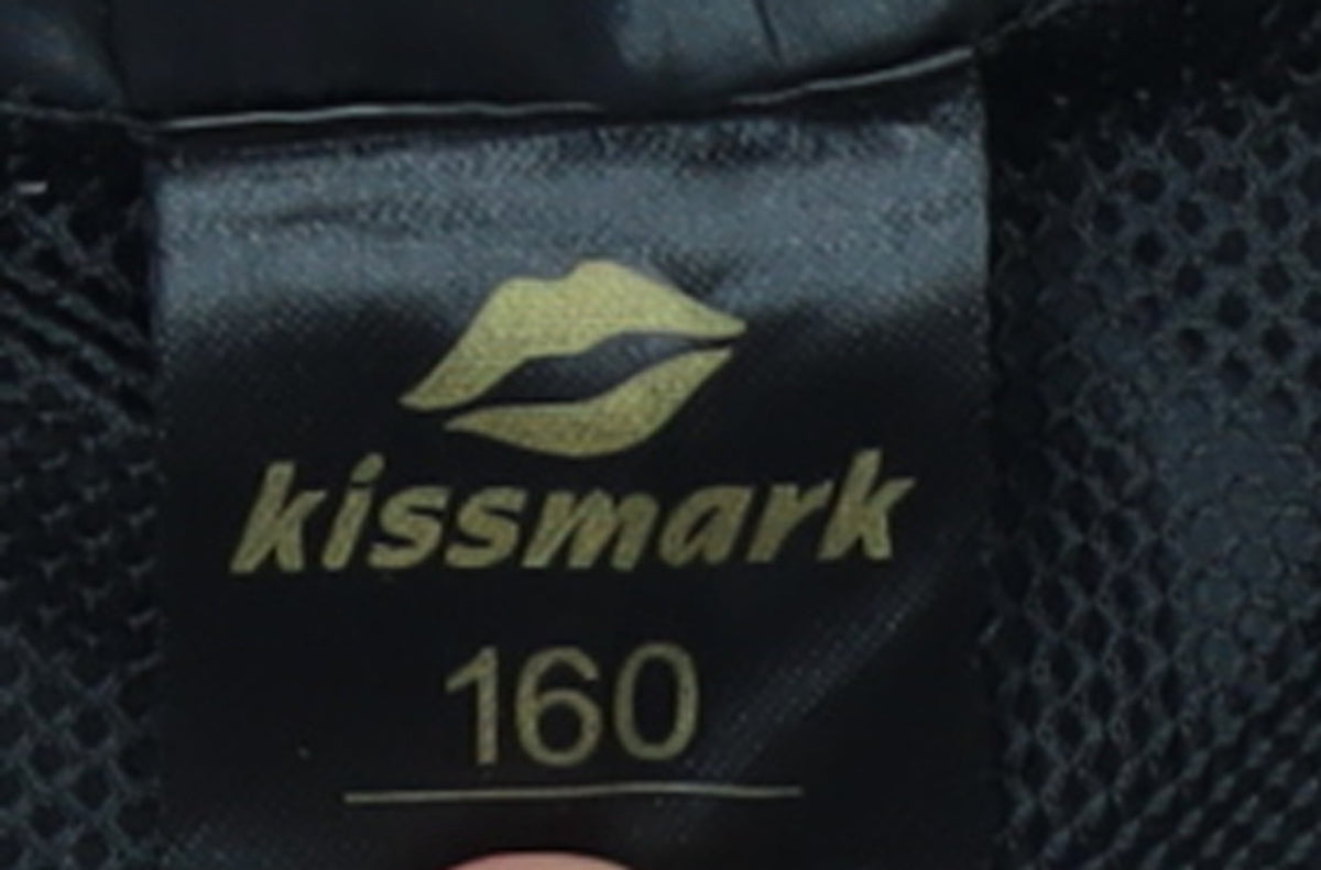 Brand and care label for Kissmark girls’ black & aqua track jacket, size 12-13, years lightweight zip