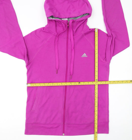 Adidas Womens Pink Full Zip Hoodie Size 12-14 Cotton Blend Climalite