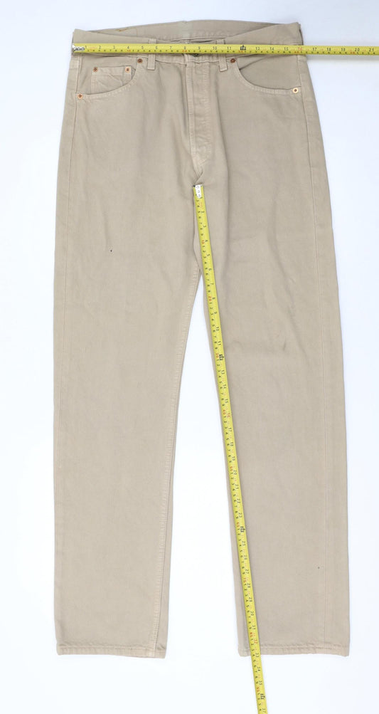 Levi's Men Beige 501 Straight Jeans W34 L34 Denim Regular Fit