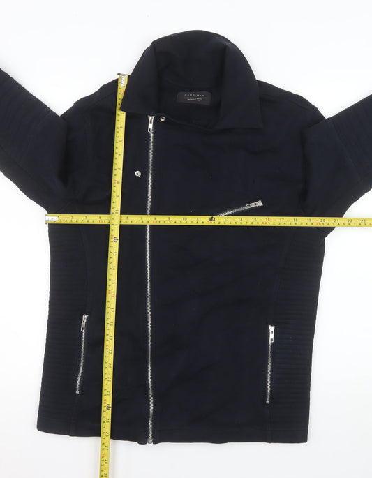 Zara Man Men's Black Cotton Biker Jacket XL Zip Pockets Classic Style