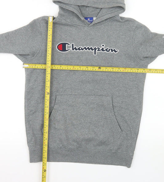 Champion Boys Grey Pullover Hoodie 13-14 Years Regular Fit Logo Fleece