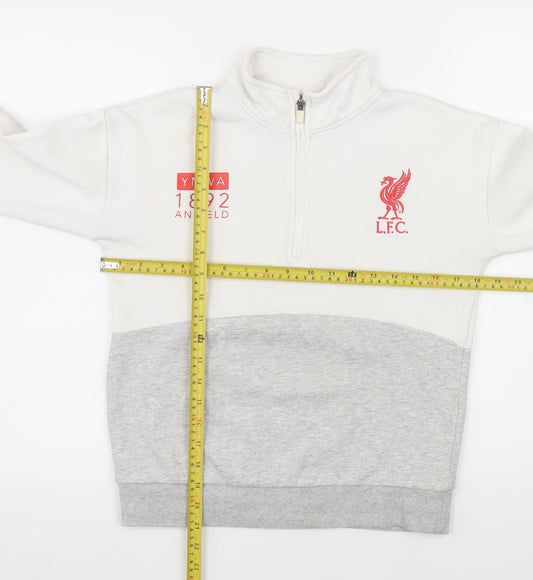 Liverpool FC Boys White Grey 1/2 Zip Sweatshirt 9-10 Years Lined Cotton Blend