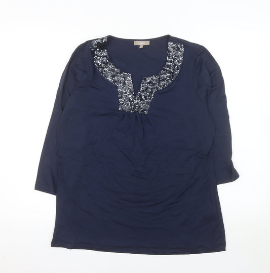 Additional front view of Soon Women's Blue Sequin V-Neck Tunic Top, size 14