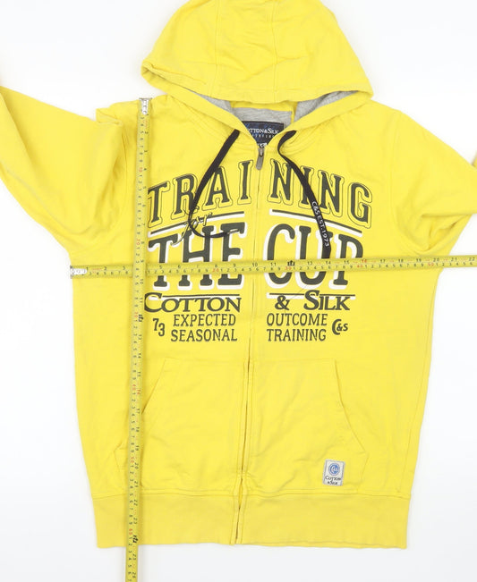 Cotton & Silk Women Yellow Hooded Full Zip Jacket Size M