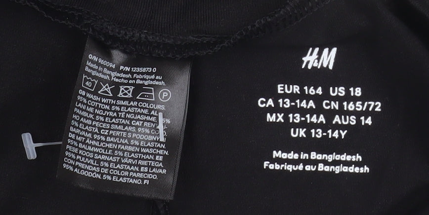 Brand and care label for H&M Teens Black Leggings, size 14, Stretch Jersey Activewear Trousers