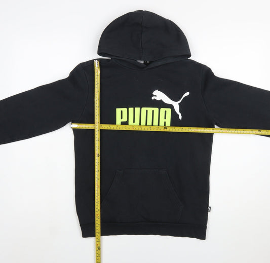 Puma Boys Black Pullover Hoodie 13-14 Years Cotton Blend Logo Sweatshirt