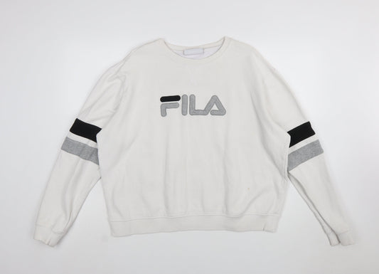 Additional front view of Fila Women’s White XXL Crew Neck Sweatshirt with Logo and Striped Sleeves