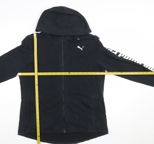 Puma Women Black XL Full Zip Hoodie Sweatshirt with Logo Print