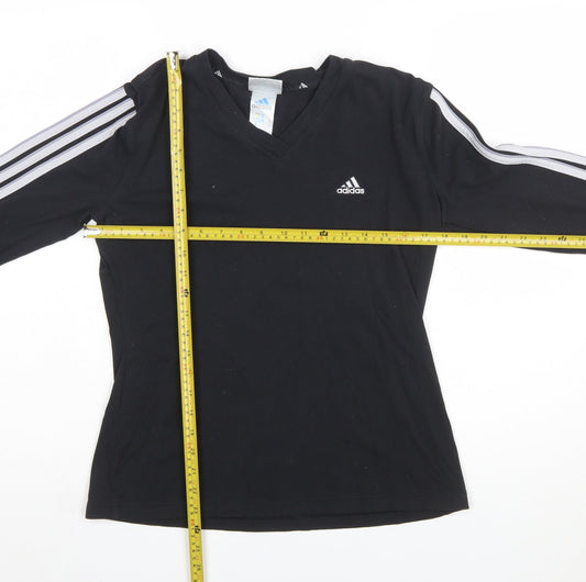 Adidas Womens Black Long Sleeve V-Neck Slim Fit Activewear Top Size 16
